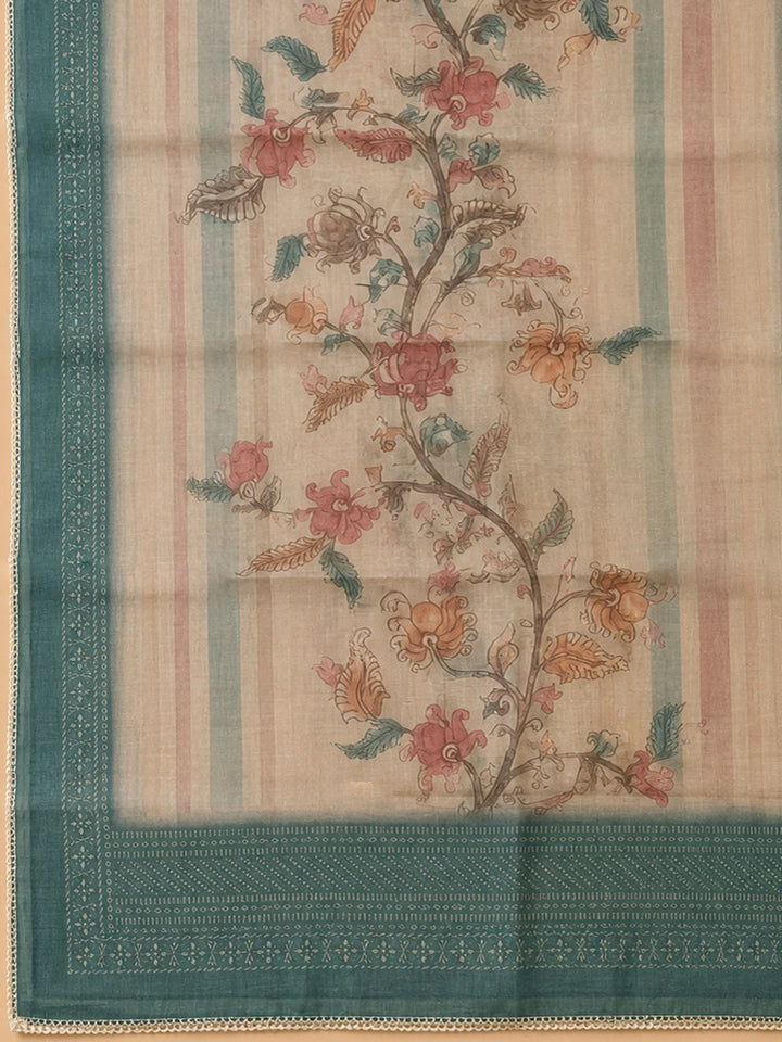 Rama Green Printed Linen Blend Unstitched Dress Material