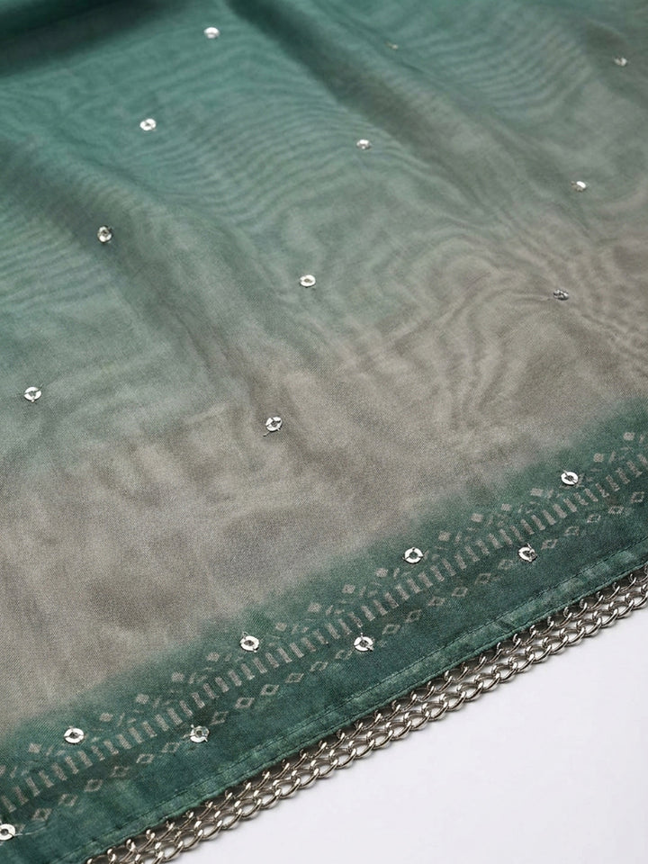 Rama Green Printed Linen Blend Unstitched Dress Material