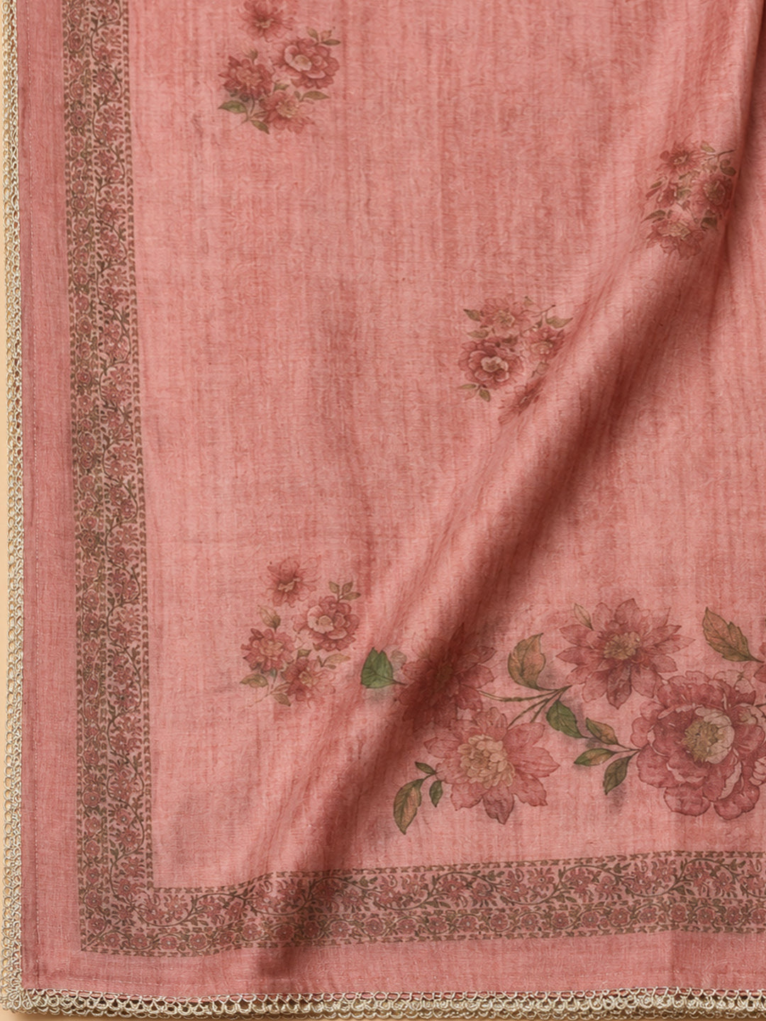 Peach Embroidery Chanderi Unstitched Dress Material