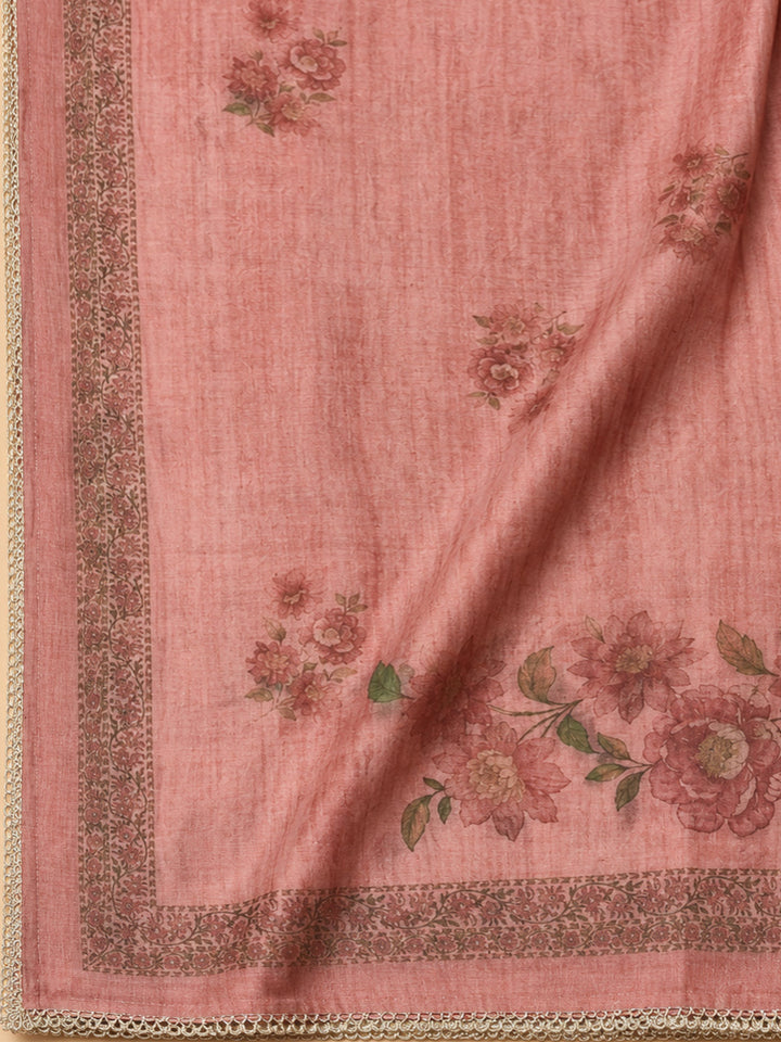Peach Embroidery Chanderi Unstitched Dress Material