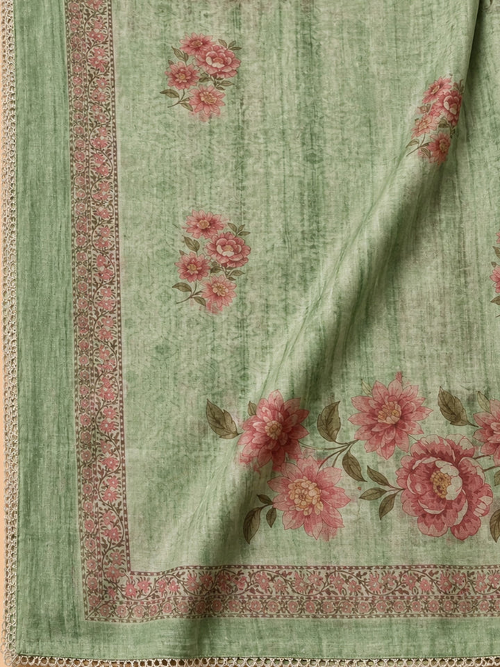 Pista Green Embroidery Chanderi Unstitched Dress Material