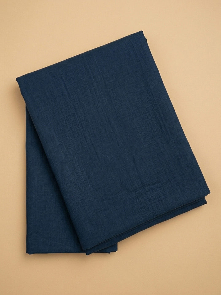 Navy Blue Printed Chanderi Unstitched Dress Material