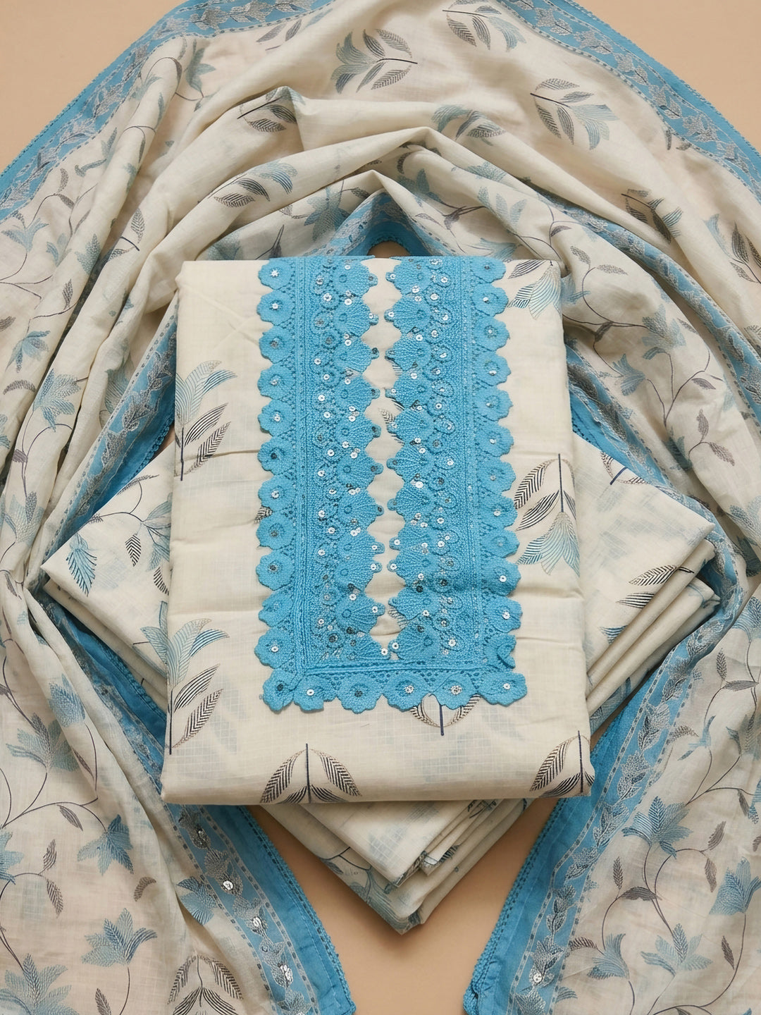 Firozee Embroidery Cotton Blend Unstitched Dress Material