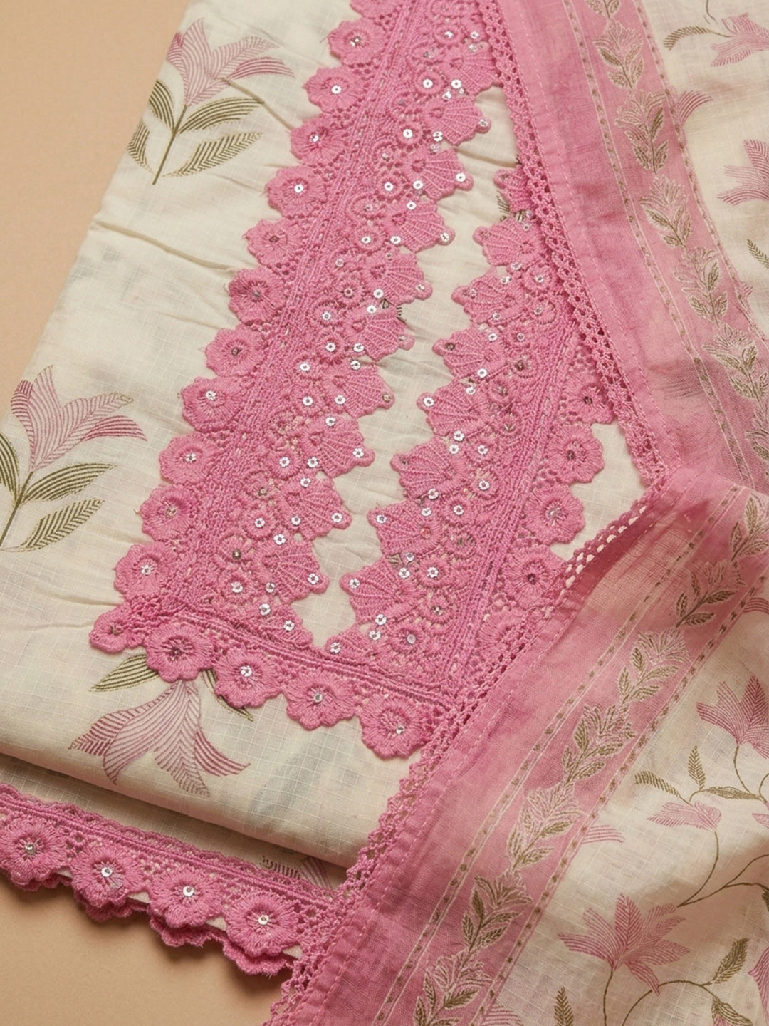 Pink Embroidery Cotton Blend Unstitched Dress Material