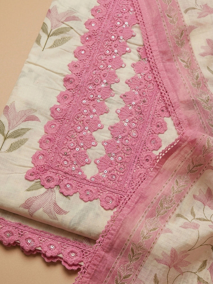Pink Embroidery Cotton Blend Unstitched Dress Material