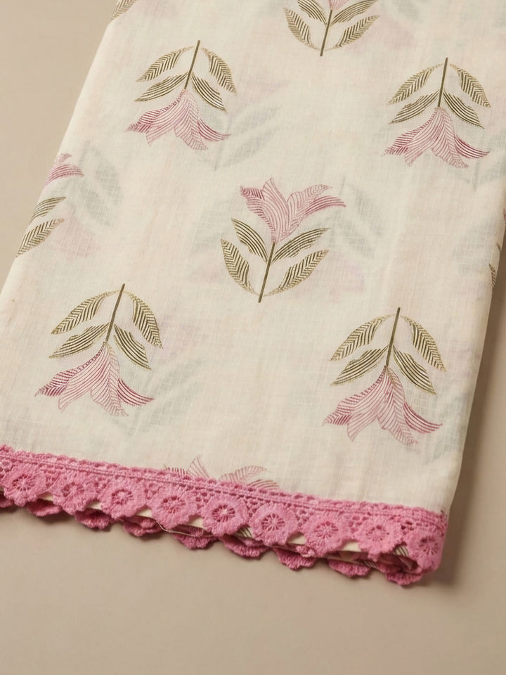 Pink Embroidery Cotton Blend Unstitched Dress Material