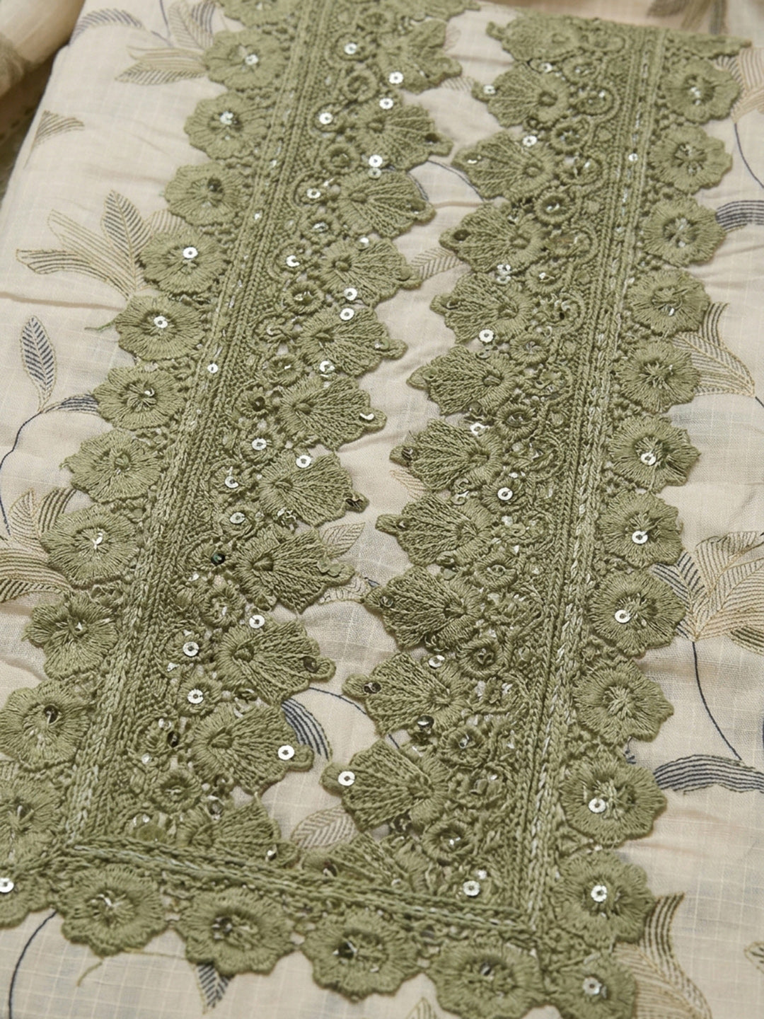 Pista Green Embroidery Cotton Blend Unstitched Dress Material