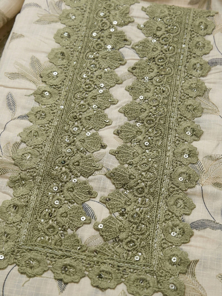 Pista Green Embroidery Cotton Blend Unstitched Dress Material