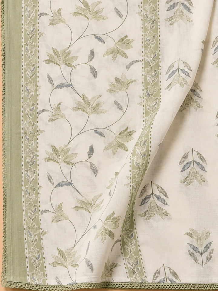 Pista Green Embroidery Cotton Blend Unstitched Dress Material