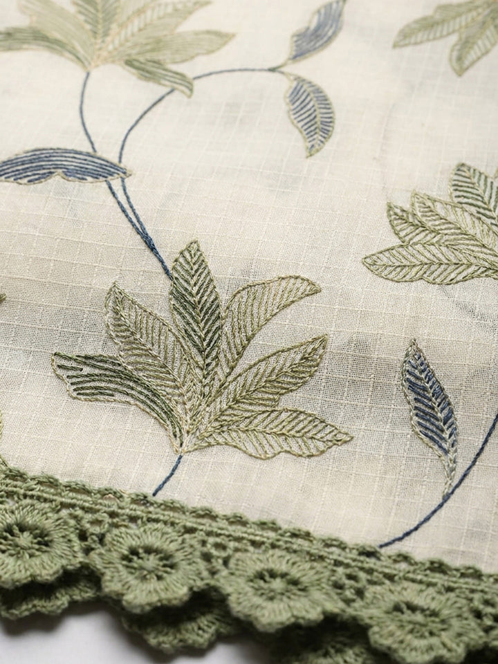 Pista Green Embroidery Cotton Blend Unstitched Dress Material
