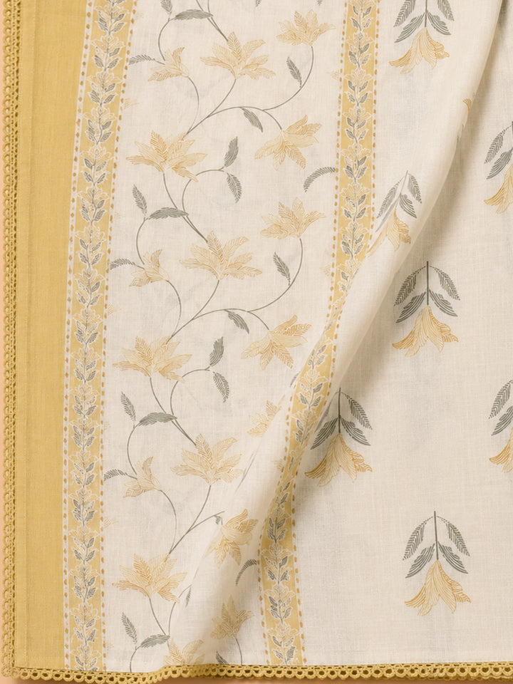 Yellow Embroidery Cotton Blend Unstitched Dress Material