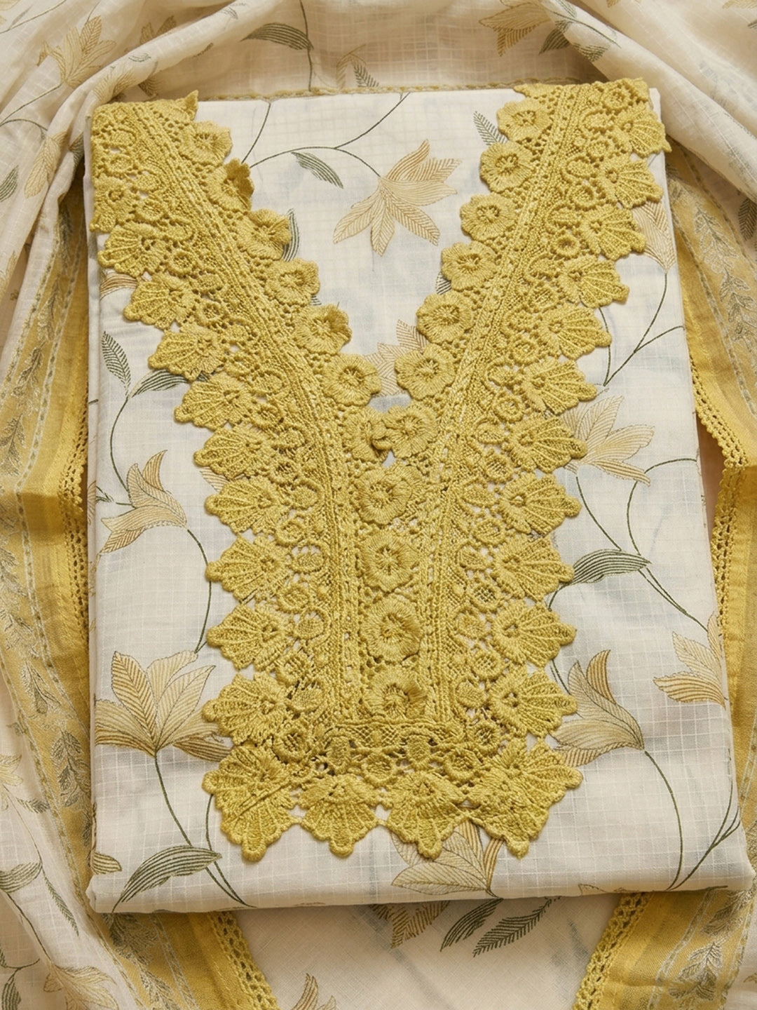 Mustard Embroidery Cotton Blend Unstitched Dress Material