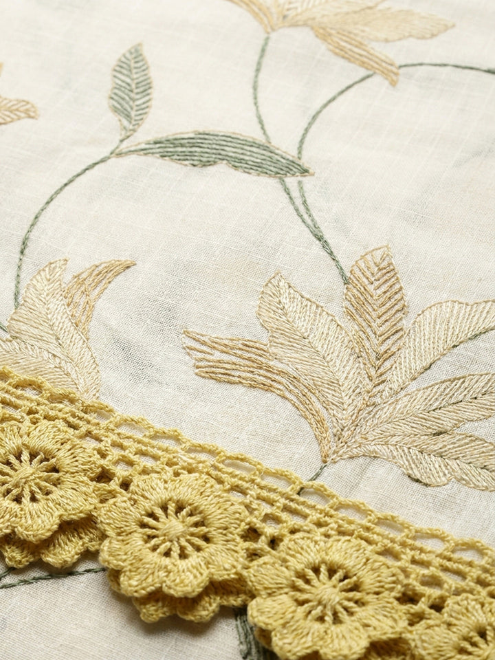 Mustard Embroidery Cotton Blend Unstitched Dress Material