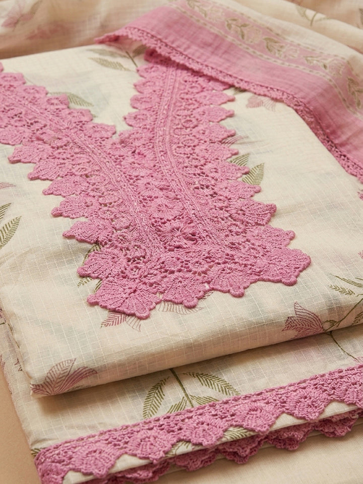 Pink Embroidery Cotton Blend Unstitched Dress Material
