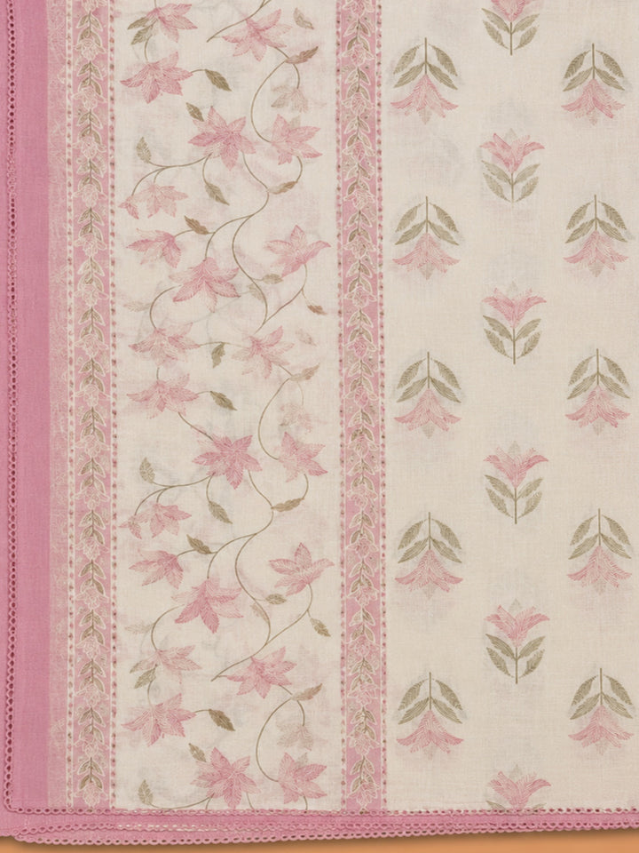 Pink Embroidery Cotton Blend Unstitched Dress Material