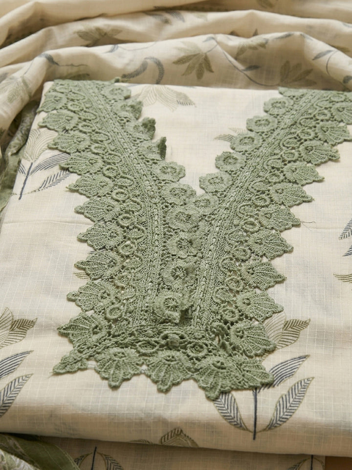 Pista Green Embroidery Cotton Blend Unstitched Dress Material