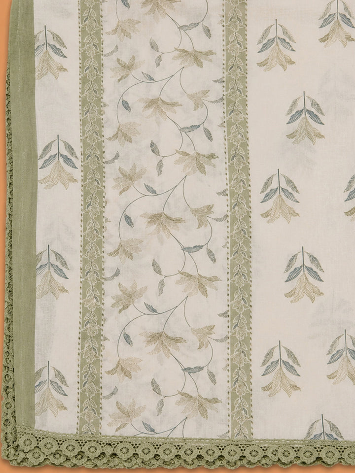 Pista Green Embroidery Cotton Blend Unstitched Dress Material