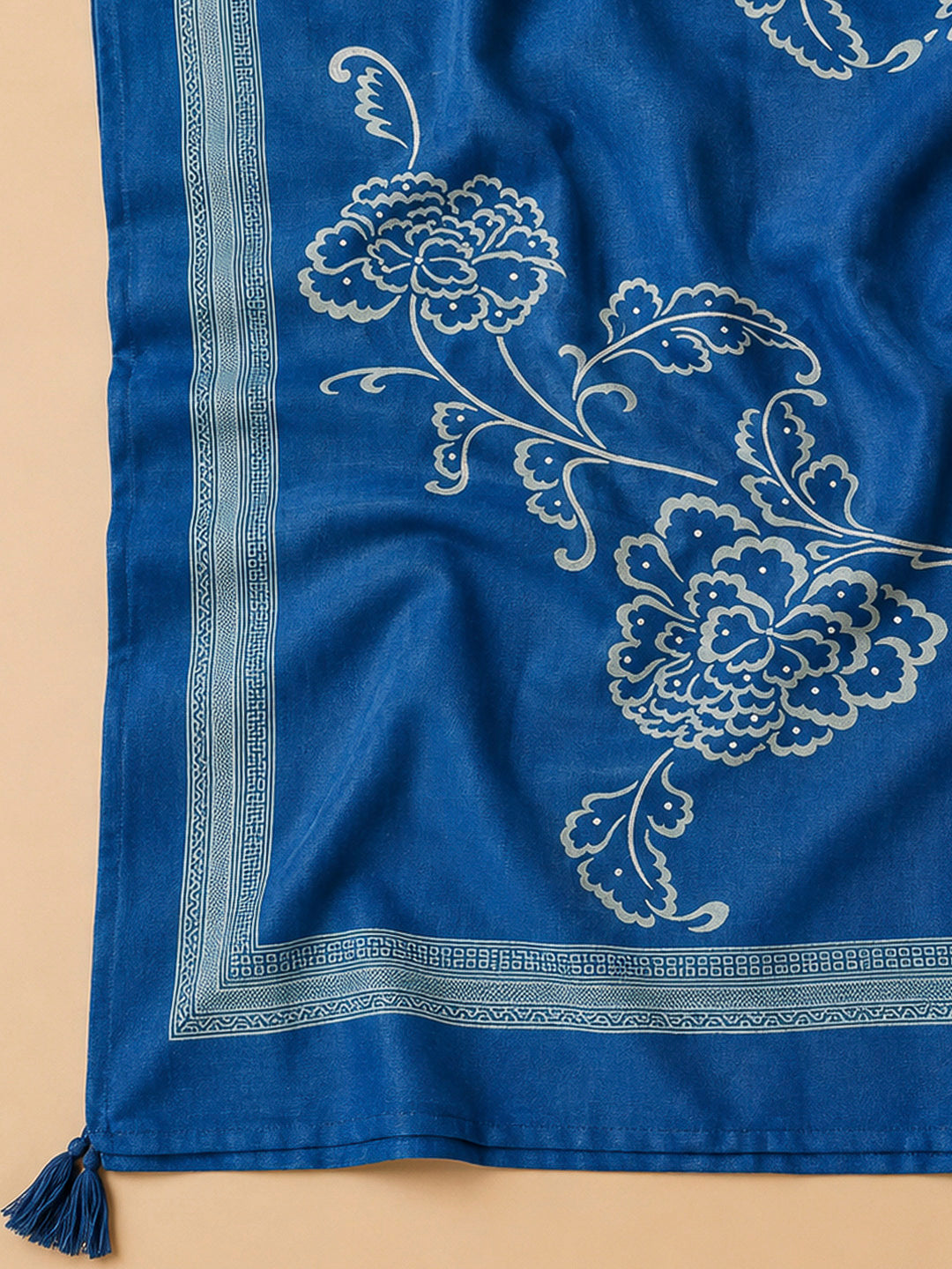 Blue Chanderi Printed Unstitched Dress Material
