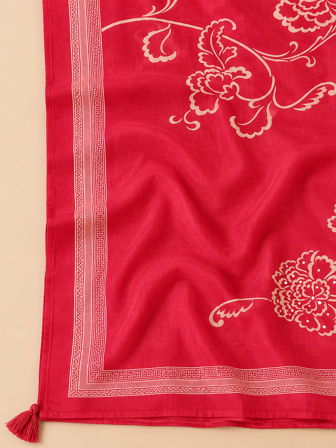 Hot Pink Chanderi Printed Unstitched Dress Material