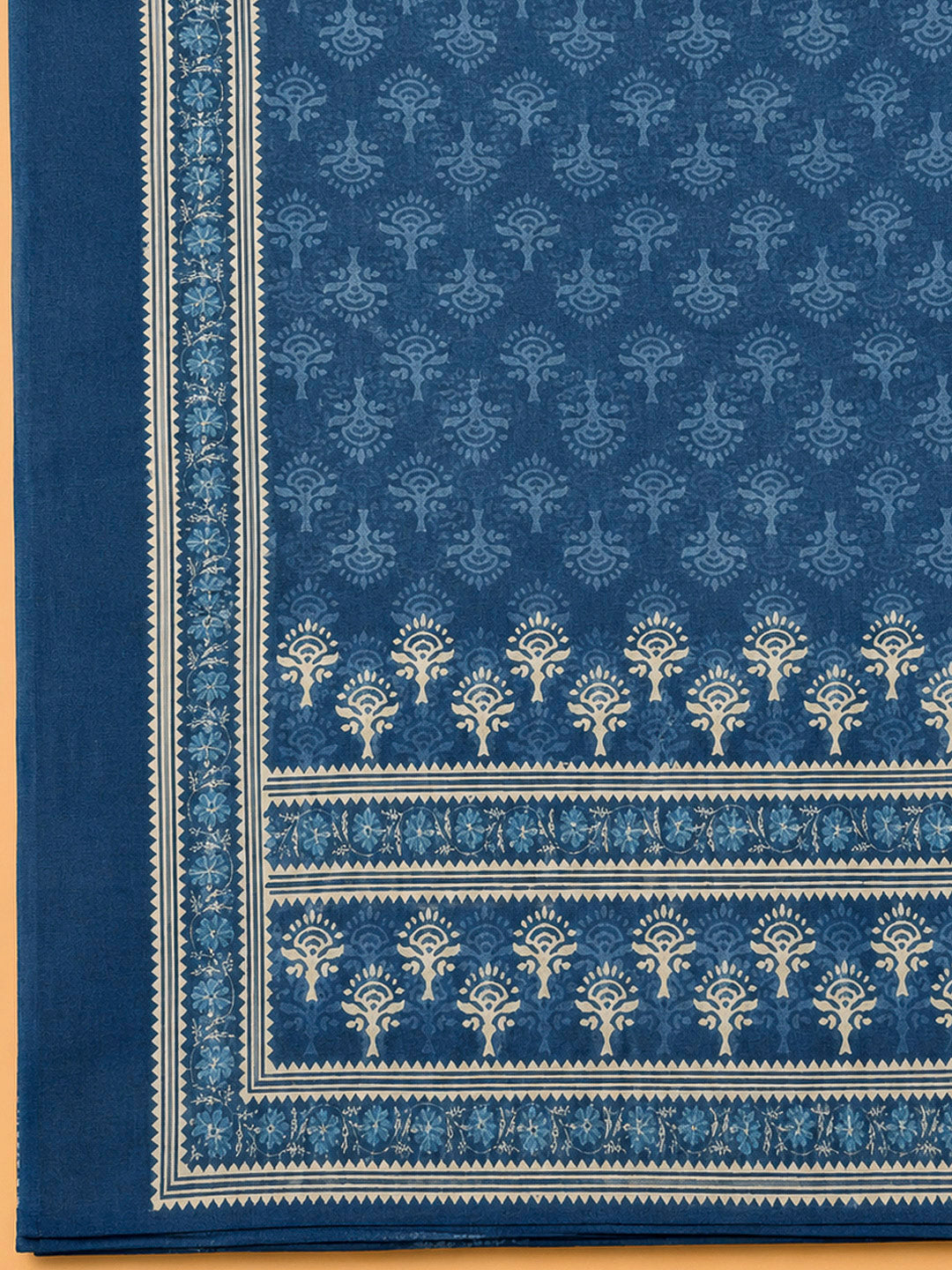 Indigo Printed Chanderi Unstitched Dress Material