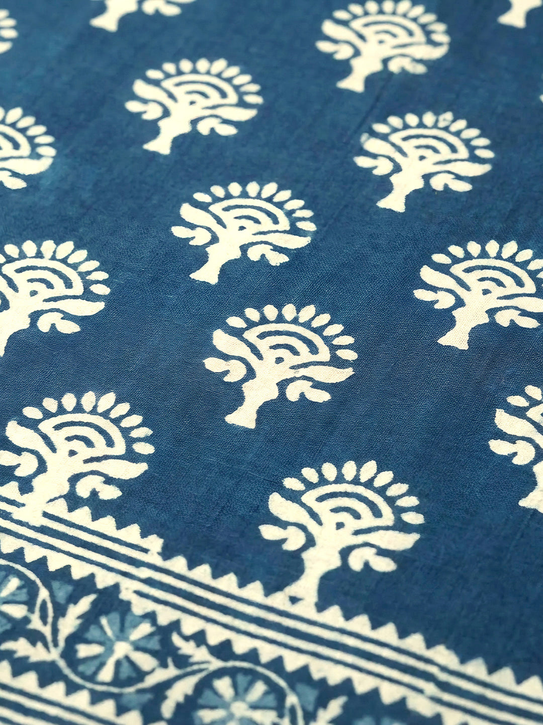 Indigo Printed Chanderi Unstitched Dress Material