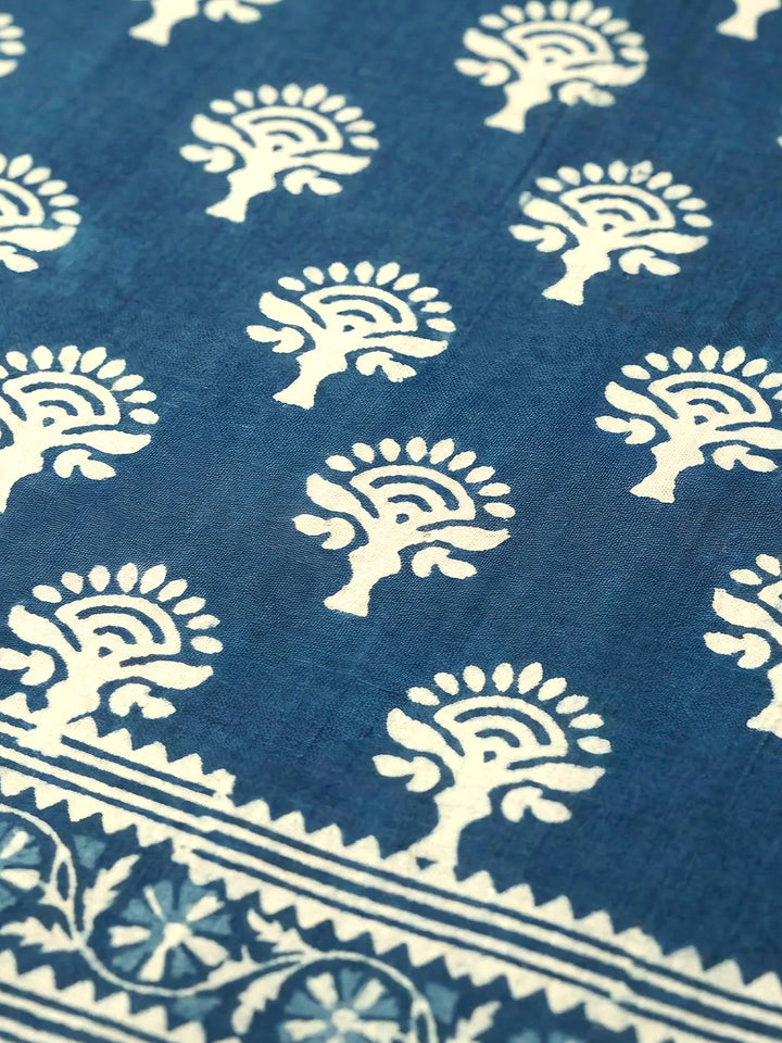 Indigo Printed Chanderi Unstitched Dress Material