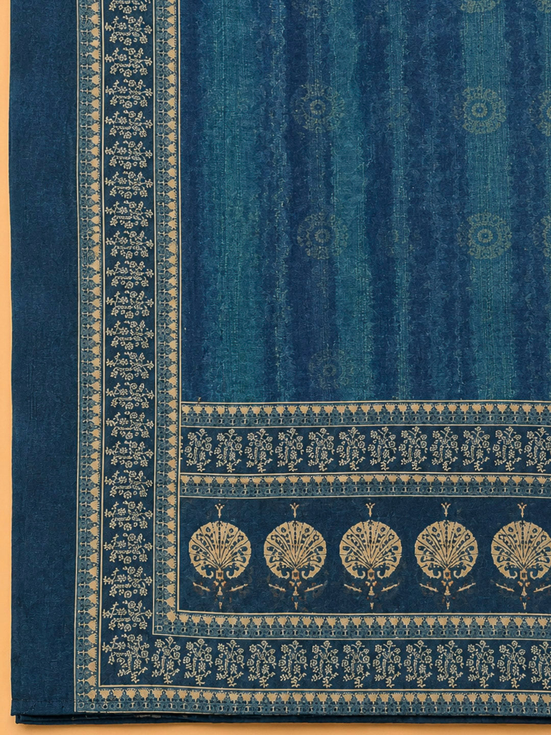 Indigo Printed Chanderi Unstitched Dress Material