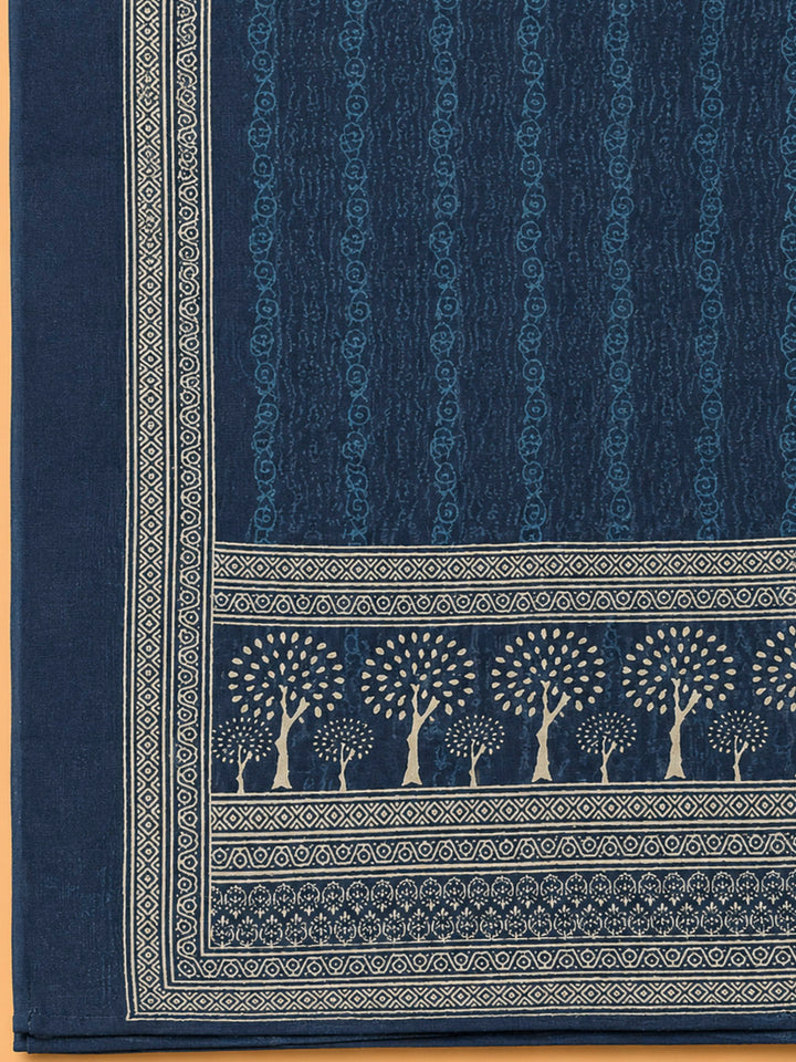 Indigo Printed Chanderi Unstitched Dress Material