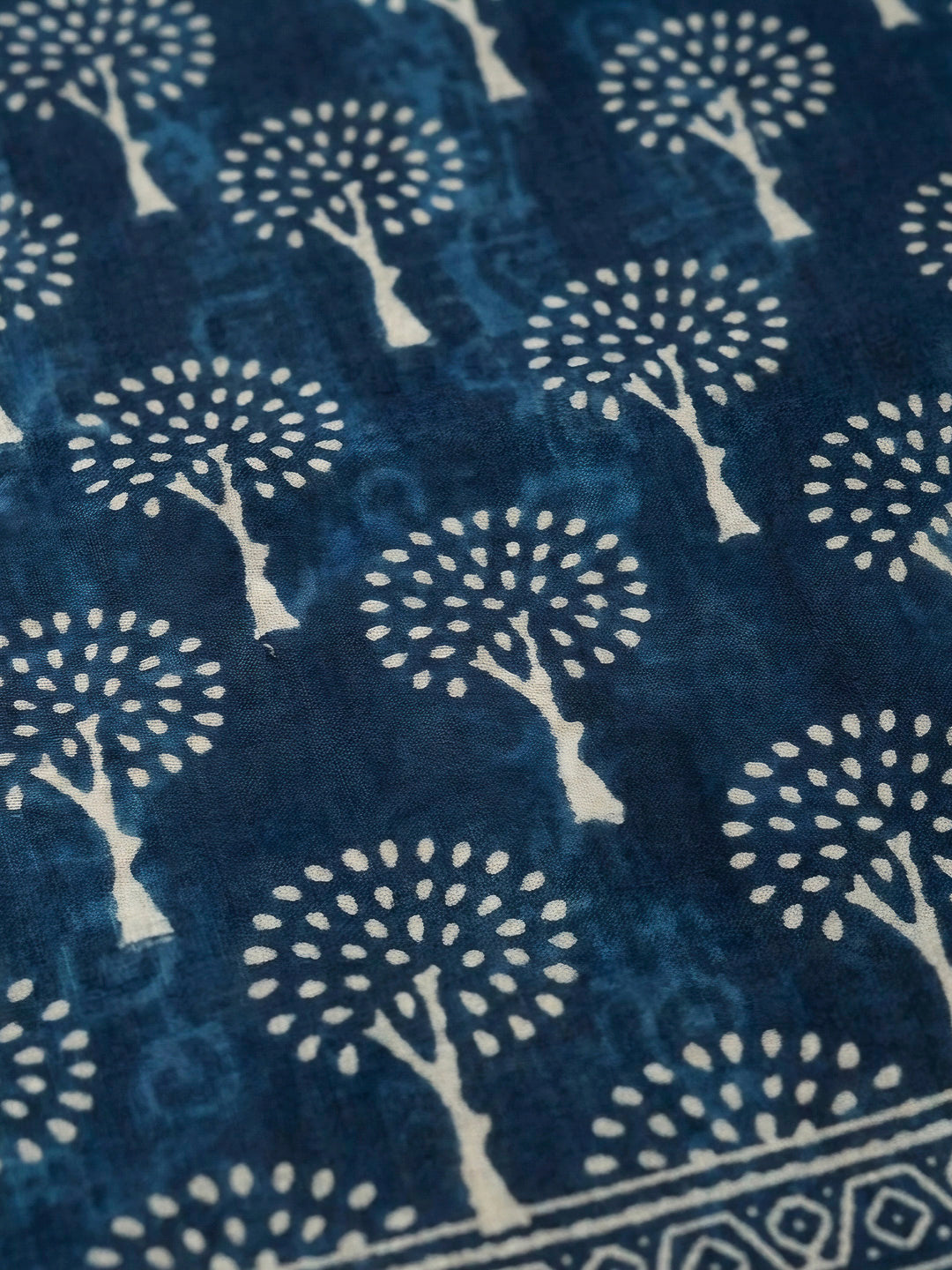 Indigo Printed Chanderi Unstitched Dress Material