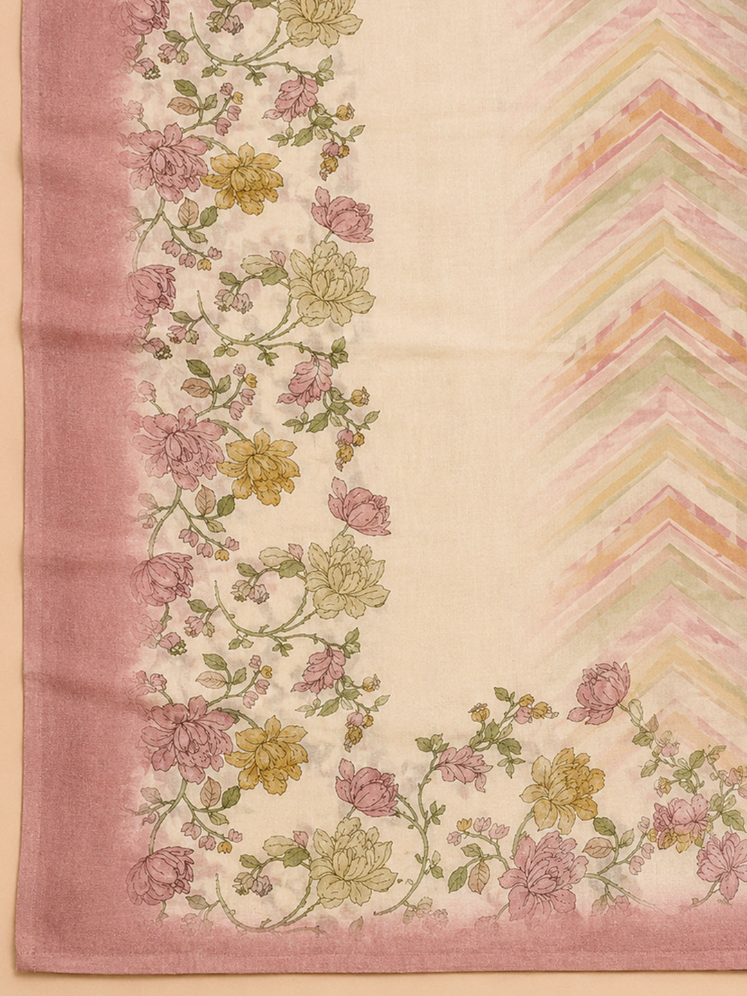 Pink Printed Chanderi Unstitched Suit &amp; Pant With Chanderi Dupatta