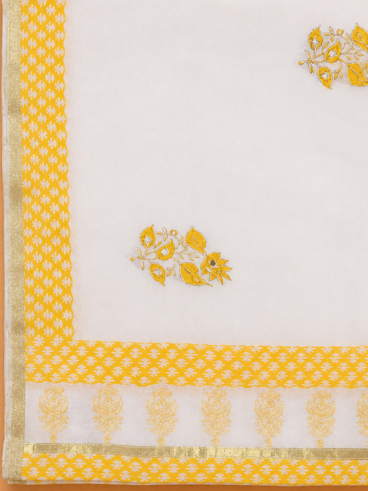 Mustard Printed Cotton Blend Unstitched Dress Material