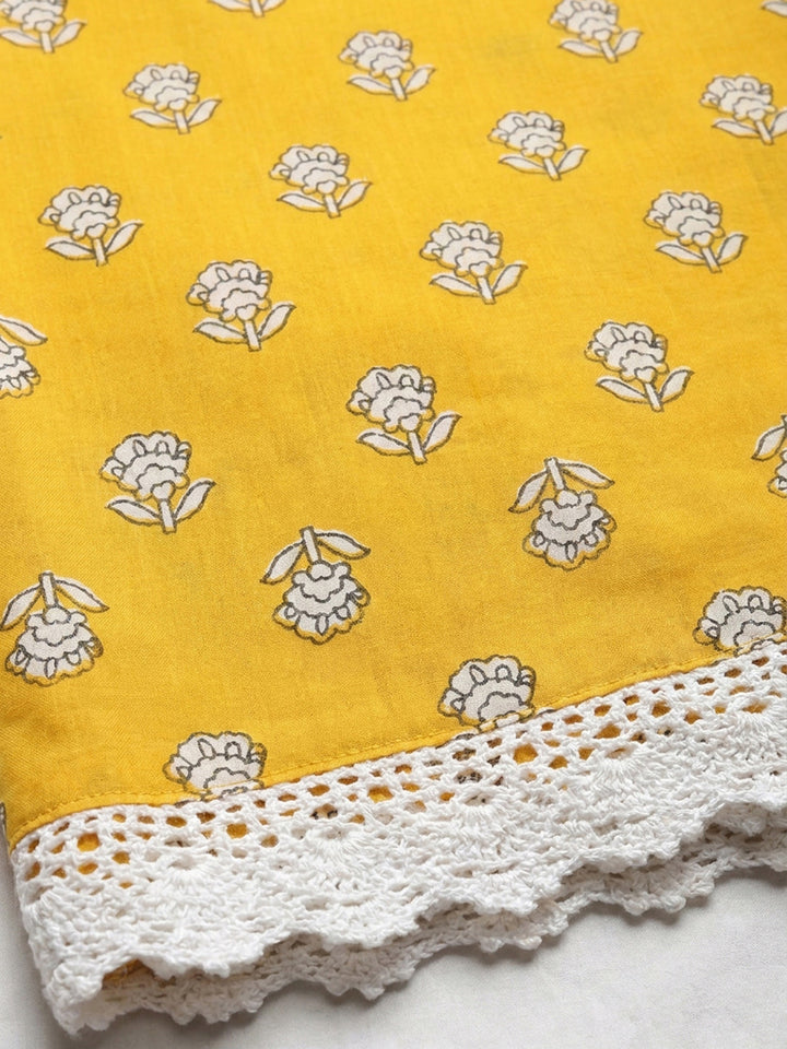 Mustard Printed Cotton Blend Unstitched Dress Material
