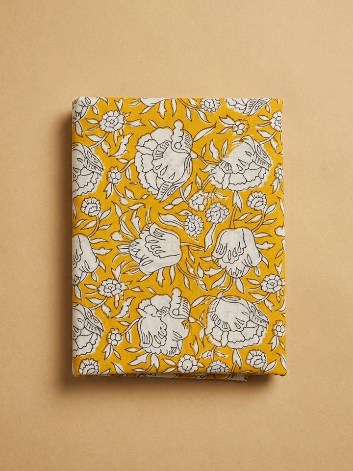 Mustard Printed Cotton Blend Unstitched Dress Material