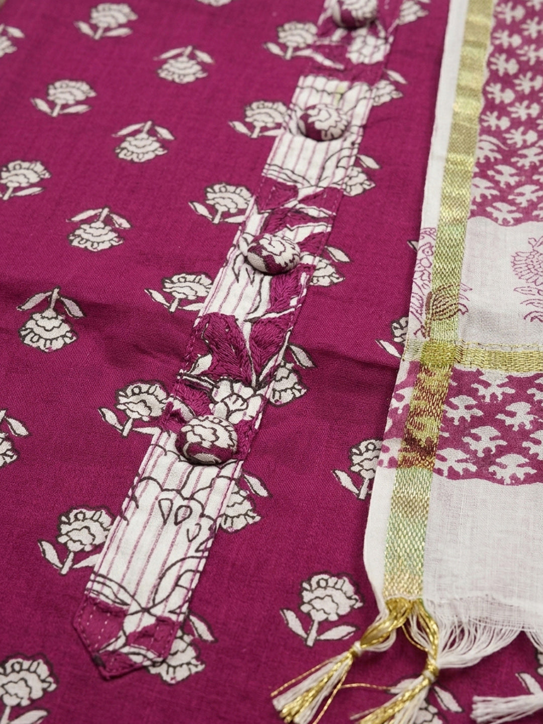 Onion Pink Printed Cotton Blend Unstitched Dress Material