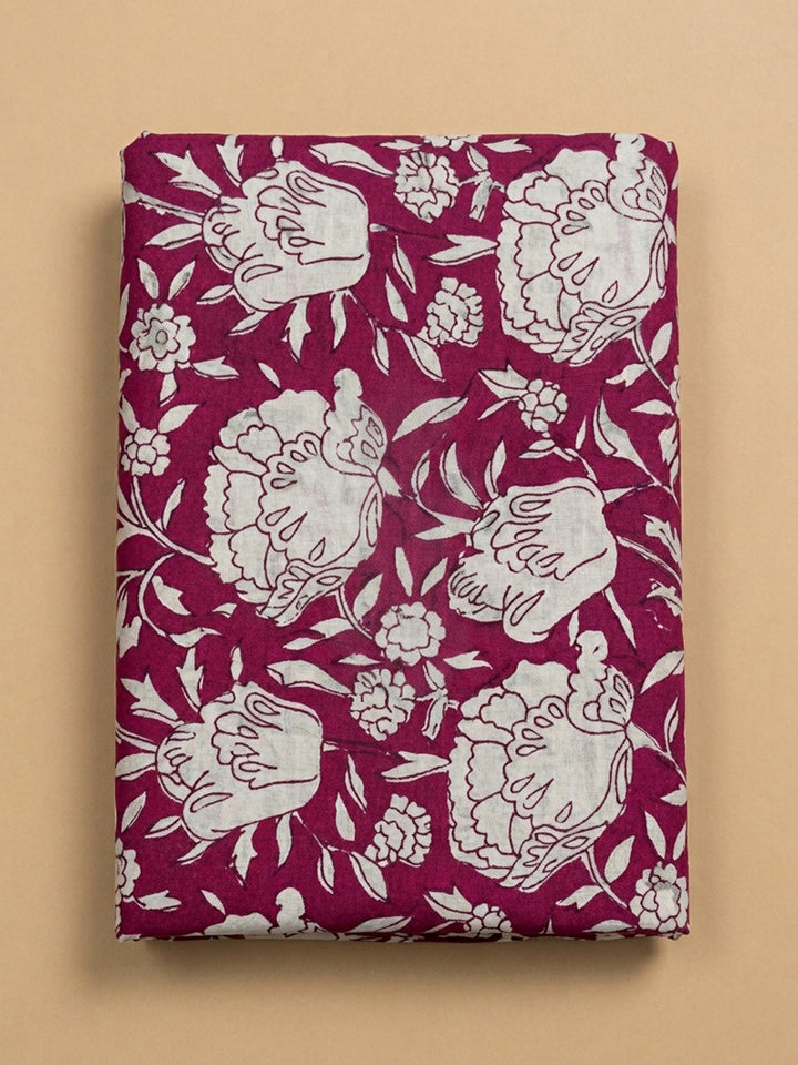 Onion Pink Printed Cotton Blend Unstitched Dress Material