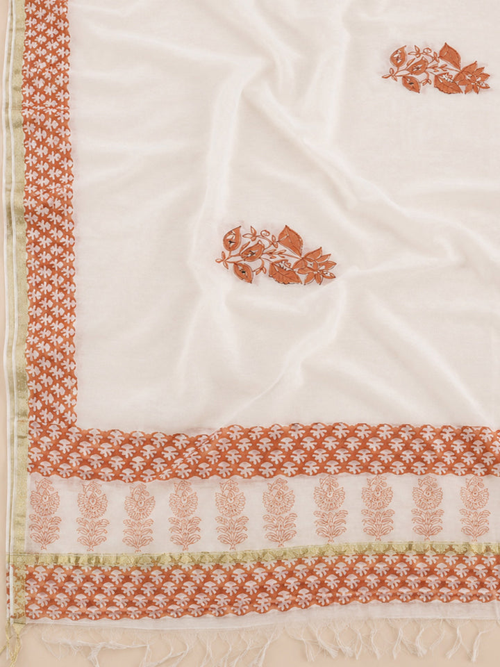 Rust Printed Cotton Blend Unstitched Dress Material