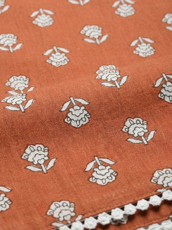 Rust Printed Cotton Blend Unstitched Dress Material