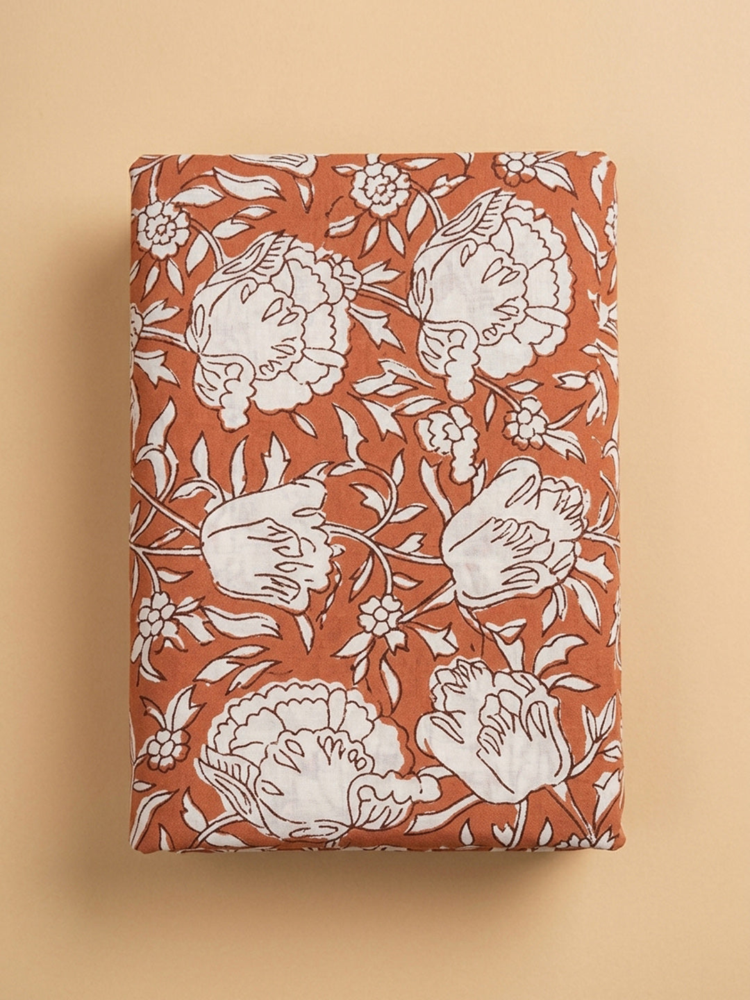Rust Printed Cotton Blend Unstitched Dress Material