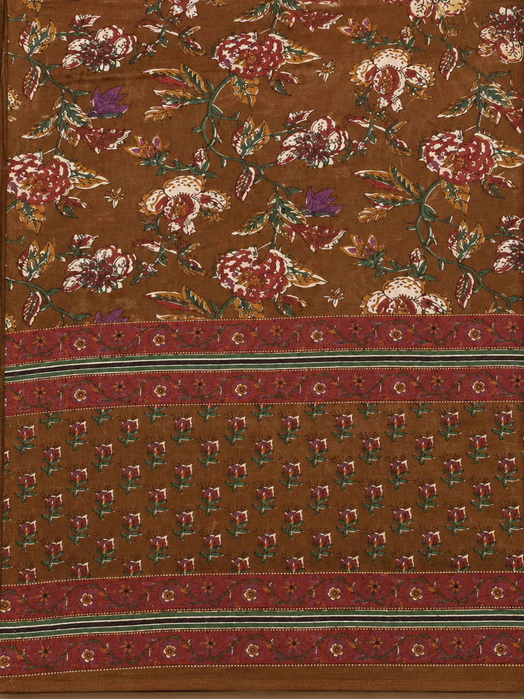 Brown Printed Cotton Blend Unstitched Dress Material