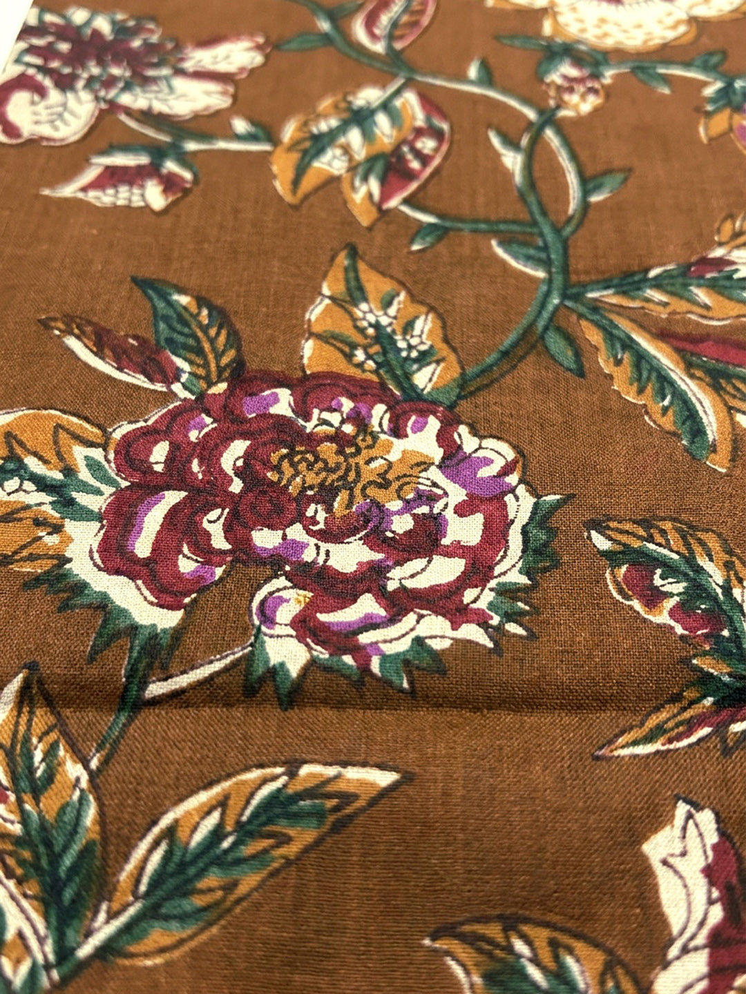 Brown Printed Cotton Blend Unstitched Dress Material