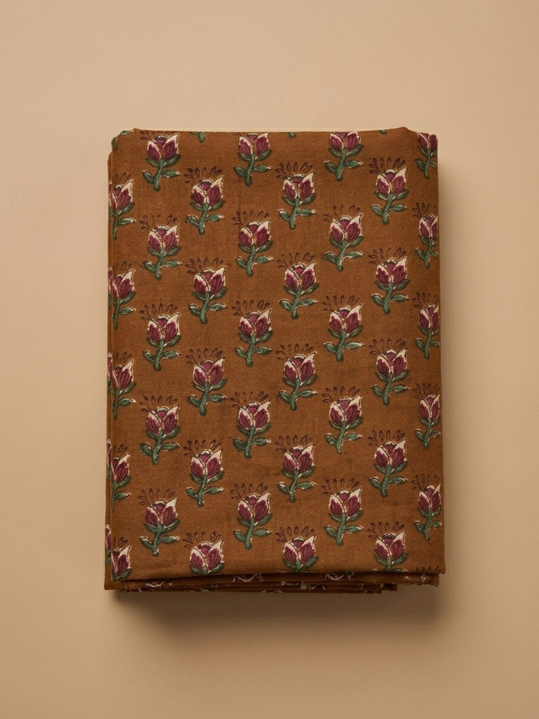 Brown Printed Cotton Blend Unstitched Dress Material