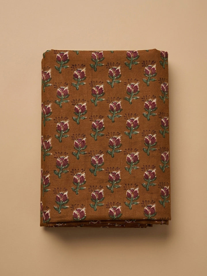 Brown Printed Cotton Blend Unstitched Dress Material