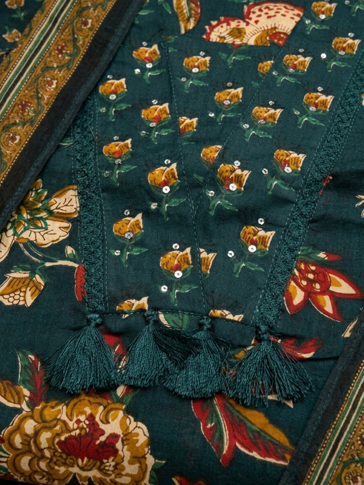 Green Printed Cotton Blend Unstitched Dress Material