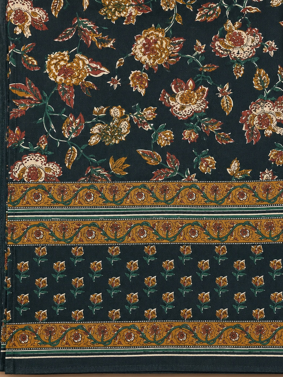 Green Printed Cotton Blend Unstitched Dress Material
