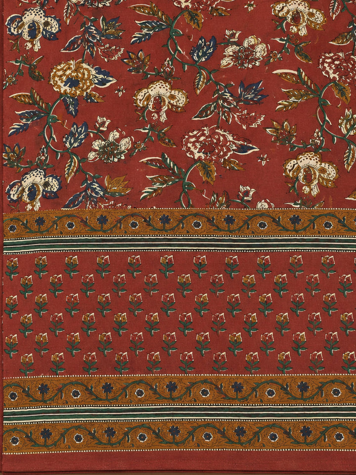 Red Printed Cotton Blend Unstitched Dress Material