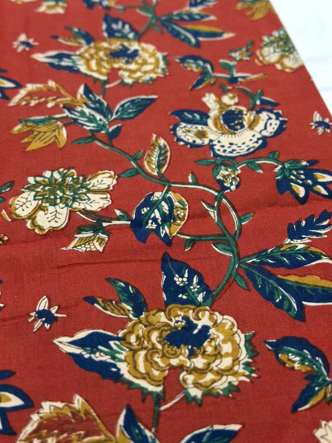 Red Printed Cotton Blend Unstitched Dress Material