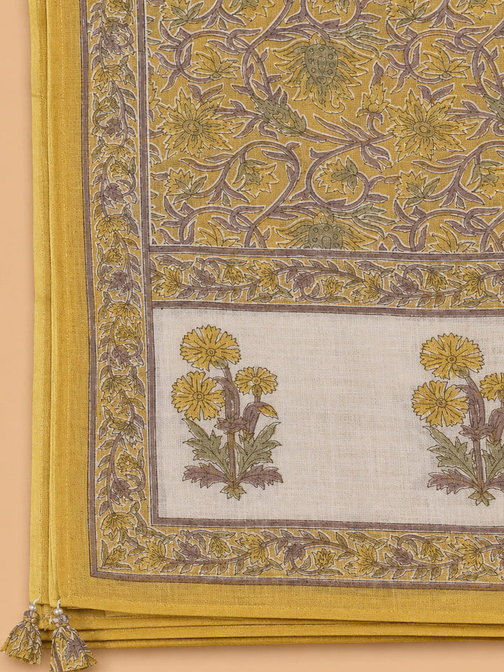 Mustard Printed Cotton Blend Unstitched Dress Material
