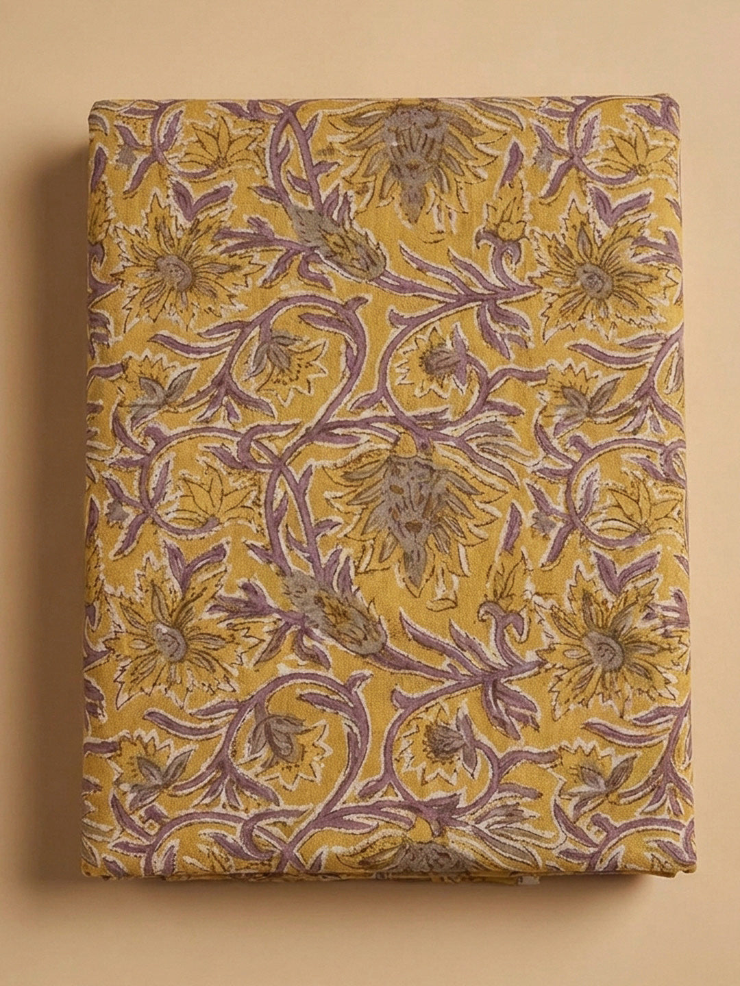 Mustard Printed Cotton Blend Unstitched Dress Material