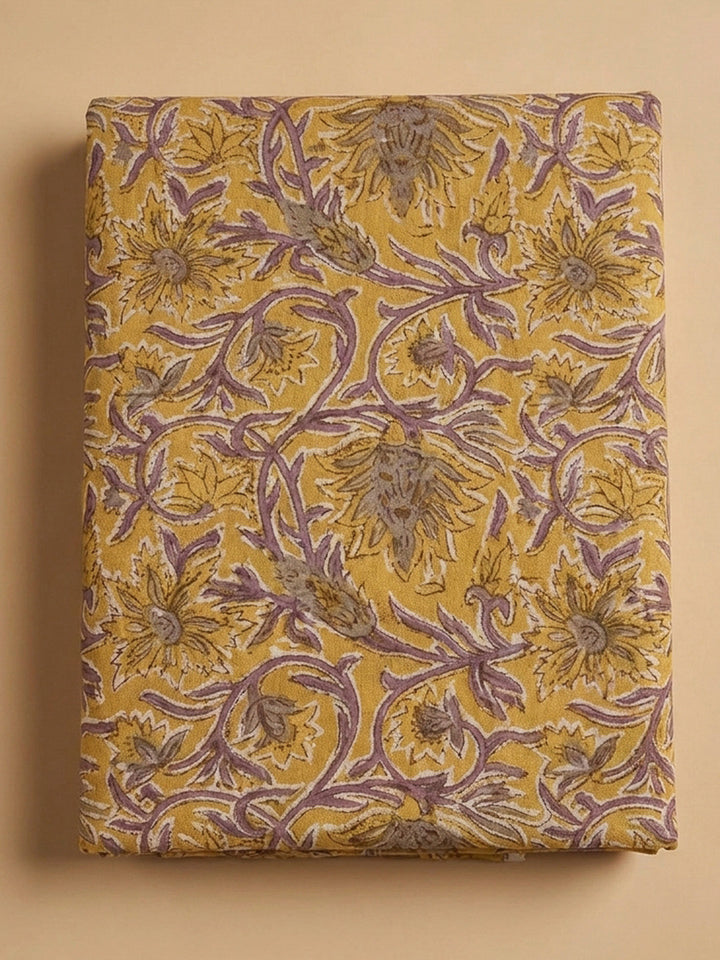 Mustard Printed Cotton Blend Unstitched Dress Material