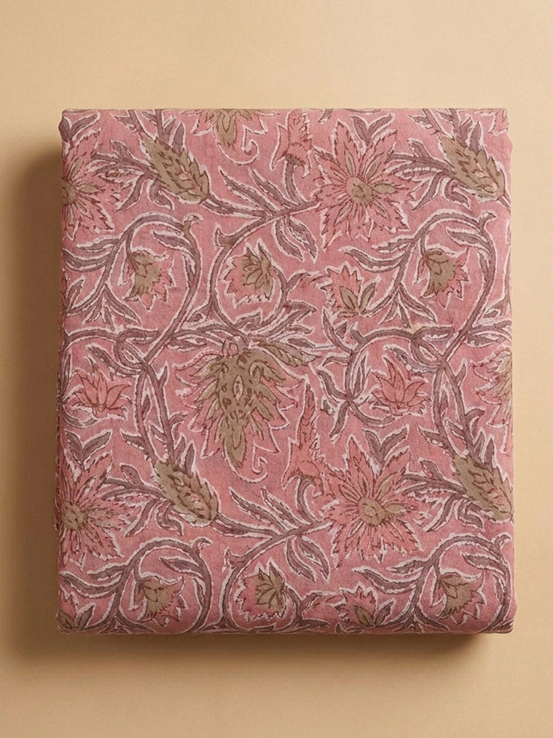 Peach Printed Cotton Blend Unstitched Dress Material